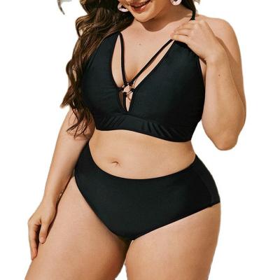 China Plus Size Plus Size Bandage High Waist Cross Bandage Swimwear Women Two Piece Swimwear Bikini Swimwear for sale