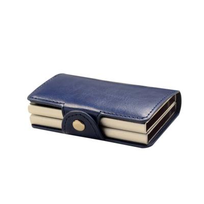 China New Customozed Factory Design PU Leather Pop Up Card Wallet With Double Aluminum Card Cases for sale