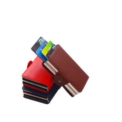 China New Customozed Factory Design PU Leather Pop Up Card Wallet With Double Aluminum Card Cases for sale