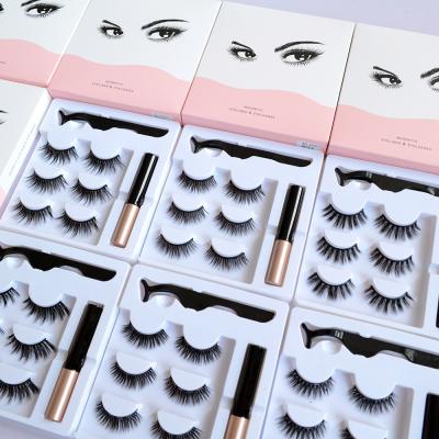 China Natural Soft Magnetic Glamnetic 5d Mink Eye Lashes Wick With Magnetic Eyeliner Private Label False Eyelash Set Kit 3 Pairs for sale