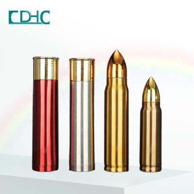 China Viable Custom Logo 750/1000ml Stainless Steel Travel Mug Double Wall Vacuum Insulated Drawn Gun Polish Copper Shell Bullet Shape Tumbler for sale