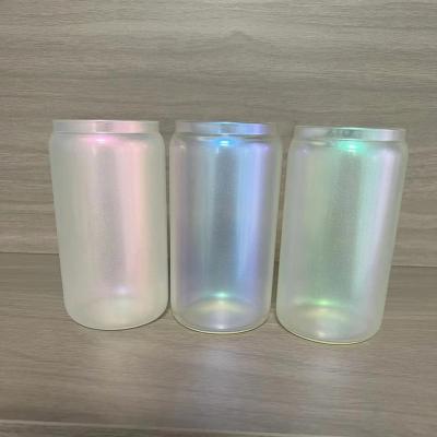 China Viable clear and frosted glass can iridescent color 12oz 16oz 25oz for sale