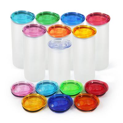 China Sustainable 25oz Frosted Glass Tumbler Ombre Color Glass Jar With Colored Lids for sale