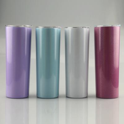 China Viable Wholesale 20oz Travel Mugs Vacuum Insulated Skinny Tumbler Stainless Steel Glitter Color Tumbler Cups In Bulk With Lid for sale