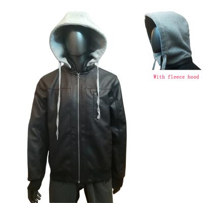 China Sustainable Winter Jacket Warm Men Washed PU Leather Jacket With Fleece Hood for sale