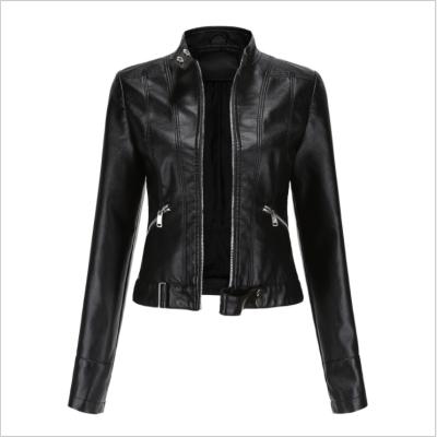 China Sustainable Women Short PU Slim Leather Jacket for sale