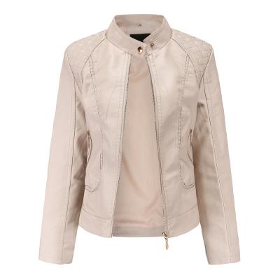 China New Design Stand Collar Breathable Women Quilted PU Spring Slim Leather Jacket for sale