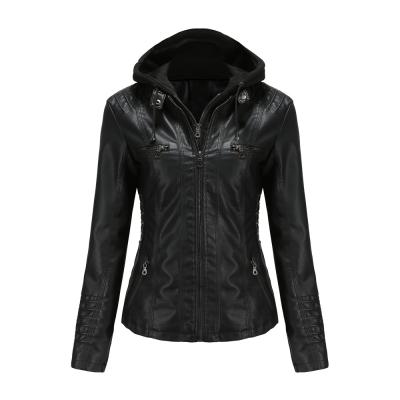 China New Design Oversized Jacket Women Breathable Washed PU Jacket Spring Autumn Leather Casual Coat With Hood for sale