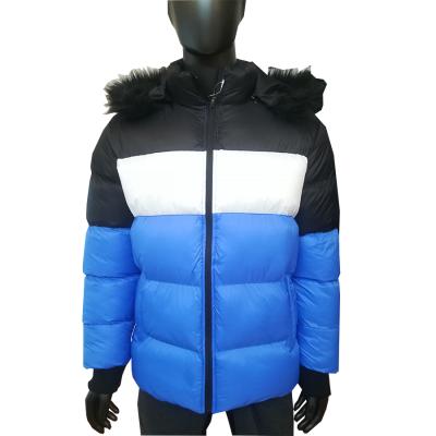 China New Design Breathable Color Block Mens Fur Hood Padded Jacket Winter Thermal Jackets For Men for sale