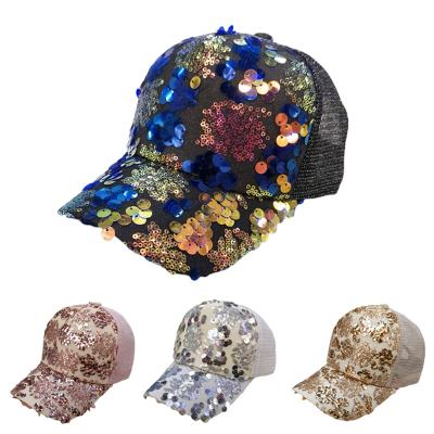 China Beautiful New JOINT Modern Colorful Sequins Lace Custom Trucker Hats for sale