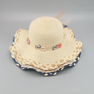 China Custom Cheap Striped Women's Big Brim Beach Sun Fashion Straw Hats Large Straw Hat Striped For Ladies for sale