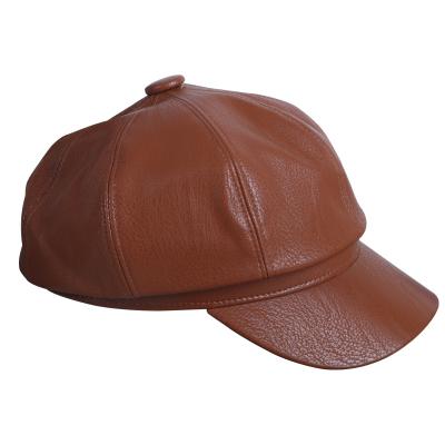 China New Style Fashionable Korean Casual Brown Beret Style PU Leather Octagonal Berets for sale