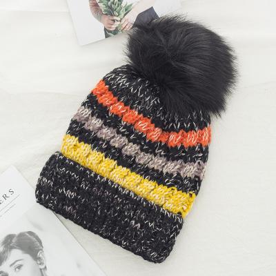 China Fashion COMMON color winter custom cheap hats outside warm knitted beanie pom pom ball hat for sale