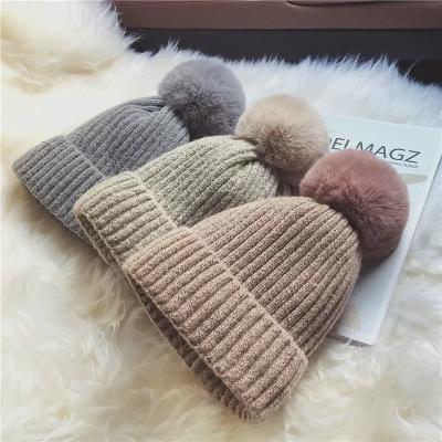 China JOINT Colorful Custom Keep Warm Beanie Mohair Plus Velvet Scrap Knitted Hat for sale