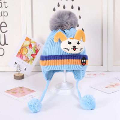 China Imitate animal ears to protect baby animal hat pattern hand knitted winter children's knitting hats for sale