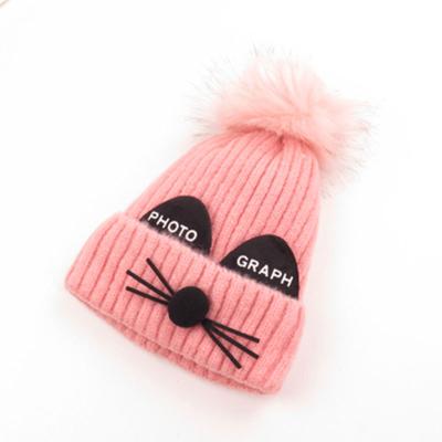 China Casual New Style Cute Warm Knitted Hearing Protection Cotton Acrylic Customize Pom Pom Baby Hats for sale