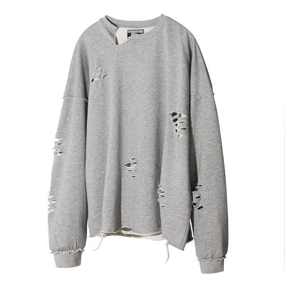 China Simple Loose Hole Edge Plus Size Terry Hole Sweatshirt Viable Random Torn Ripple Unisex Casual Wholesale for sale