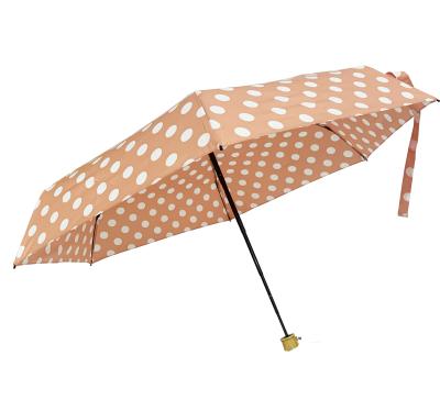 China Promotion 5 Mini Travel Compact Pocket Umbrella Pink Polka Dot Wooden Handle Minimalist for sale