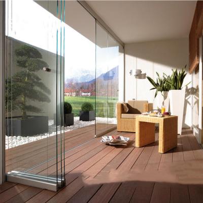 China Modern glass door ultra wide angle fully invisible frameless aluminum landscape sliding folding design glass door for sale