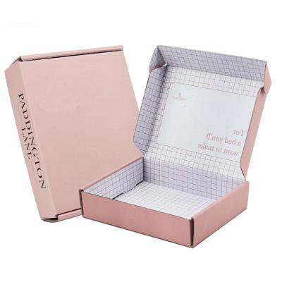 China Recyclable Custom Logo Pink Carton Gift Box Clothing Mailing Box For Dress Underwear Shirt Corrugated Cardboard Packaging Ad Box for sale