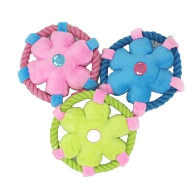 China Viable Custom Design Cotton Rope Pet Supplies Three Color Flying Disc Dog Toy for sale