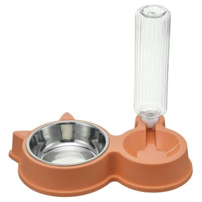 China Double Viable Cat Basin Dog Basin Bowl Stainless Steel Cat Drinking Bowl Food Bowl for sale