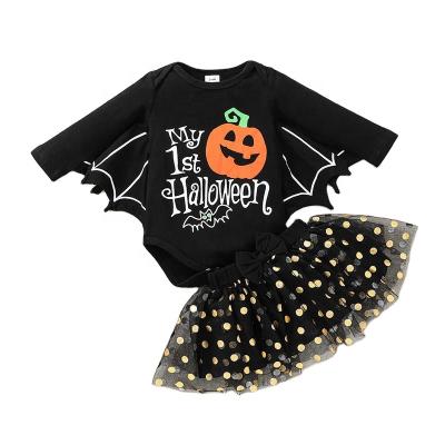 China Long Sleeve Set of 2 Pcs Toddler Breathable Infant Print Pumpkin Romper Jumpsuit Skirt Baby Girl Costume Halloween Clothes for sale