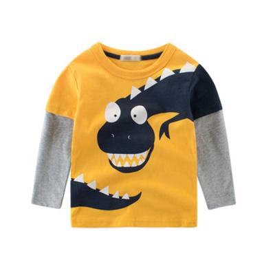 China Factory Price Breathable Toddler Boy Comfortable Baby Top T-shirt Long Sleeve 100% Drop Cotton Splicing Cartoon Print Toddler for sale