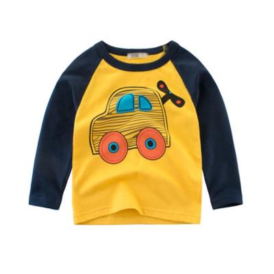 China High Quality Breathable Toddler Autumn One-Piece Cartoon Printing T-shirt Cotton Baby Boy Top Clothes Splicing Long Sleeve for sale