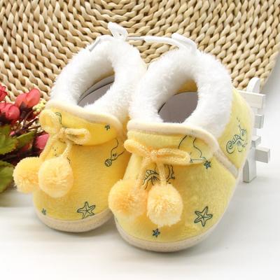 China Other Hot Sale Yellow Snow Boots Girls Anti Slip Outsole Kids Cute Plush Ball Winter Baby Boots Shoes for sale