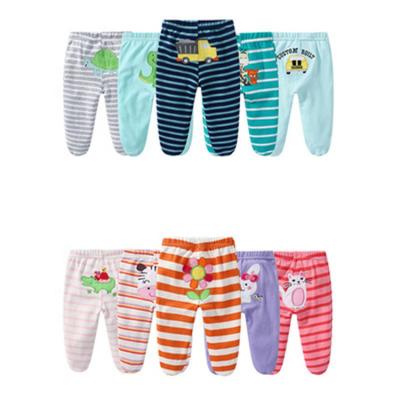 China Breathable 5 Pieces Set Design Cartoon Print Newborn Infant Random Pants Wrap Foot Winter Baby Cotton Pants for sale