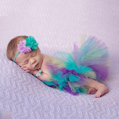 China Sweet New Selling 2 Pieces Newborn Baby Girl Flower Skirt Tutu Rainbow Take Pictures Props For Baby Photography for sale