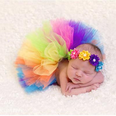 China Sweet Newborn Princess Tutu Skirt Dress Rainbow Color Shooting Headband Flowers Infant Photo Props Girl Photography Baby for sale