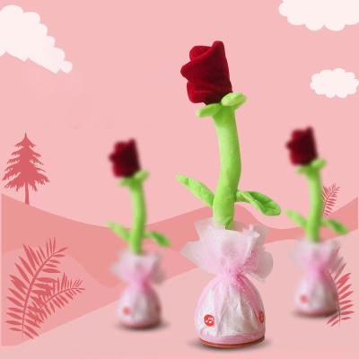 China Talking Rose Plush Toy Flowerpot Singing Music Dancing Toy Valentine's Day Talking Dancing Toy Stuffed Rose Hot Sale Luminous Cute for sale