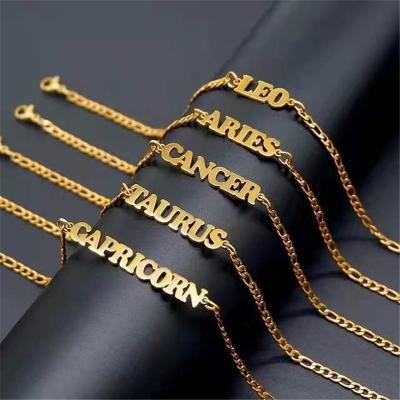 China BOHEMIA BOHEMIA Ladies Jewelry Fashion Chain Stainless Steel Bracelet Gift Gold Customized 18k Gold Plated 12 Zodiac Women Anklet for sale