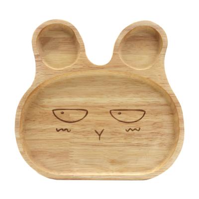 China Hot Selling Minimalist Customizable Rubber Wooden Rabbit Party Cartoon Kids Home Dishes for sale