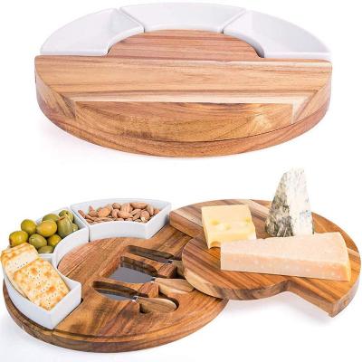 China Sustainable wooden cheese board with cheese tools, cheese platter Charcuterie board with set of utensils and cutting knives for sale