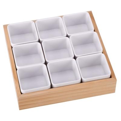 China Viable Wooden Melamine Fruit Dessert Snacks Lattice Dish Tray Storage Box 9 Grids for sale