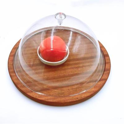 China Sustainable Log Server Cake Stand With Plastic Dome for sale