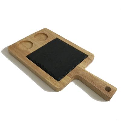 China Viable Wholesale Wooden Tray With Handles With Reusable Tableware Charger Wooden Stone Bamboo Edible Dish for sale