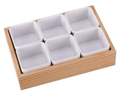 China Sustainable Non-Slip Wooden Base Custom Printed Melamine Serving Tray With Sauce Dish Succulent Plant Pot for sale