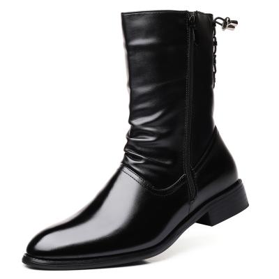 China Durable English Tip Inside Soft Thigh High Top Korean Style High Leather Shoes Men's Boots for sale