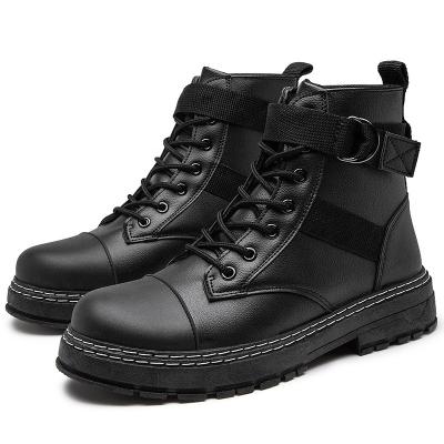 China 2020 Autumn/Winter New Men's Tall Trend British Style Anti-skid Black Leather Army Soft Top Boots for sale