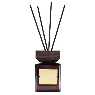 China Sustainable Luxury Hotel Customize Wooden Flameless Reed Diffuser For Home Fragrance Air Freshener Fiber Rattan Stick Glass Bottle Cover for sale