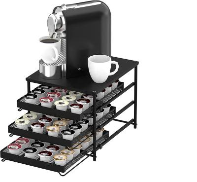 China Single Viable 3-Tier Coffee Pod Storage Drawer Rack for K-Cup Coffee Pods, 72 Pods Capacity, Black for sale