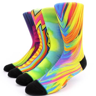 China Breathable OEM Custom Design 360 Digital Printing Socks Bespoke Colorful Mens Crew Socks for sale