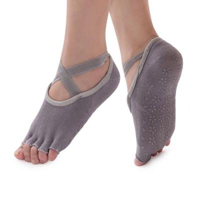 China Wholesale Sustainable Anti-skid Cotton Toe Ankle Grip Half Socks, Yoga Pilates Open Socks for sale