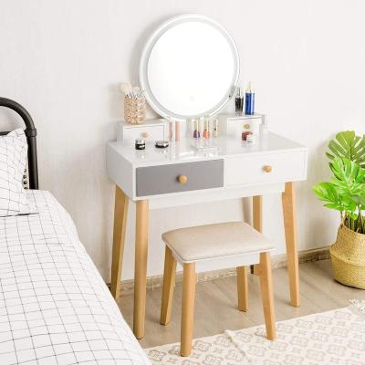 China Good Quality Modern Solid Wood Legs Makeup Vanity With Lights For Bedroom for sale