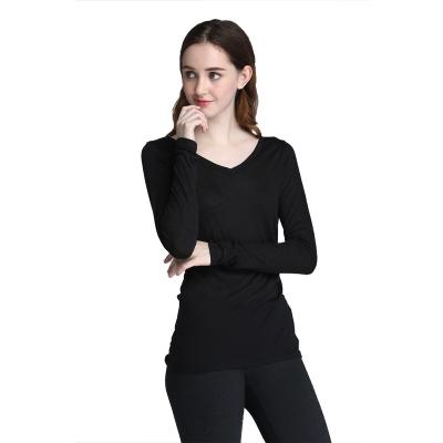 China Ronald Lee Women Basic V-Neck Viable Trendy Style Recycle Clothing Casual Long Sleeve Youth Lightweight T-Shirt for sale