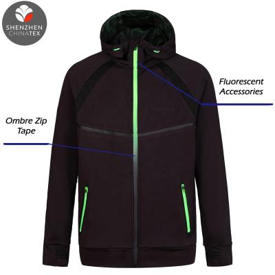 China OEM Design Heat Seal Breathable Unique Zipper With Ombre Zipper Stripe Accessories Fluorescent Men's Hoodies Running Sports Jacket for sale